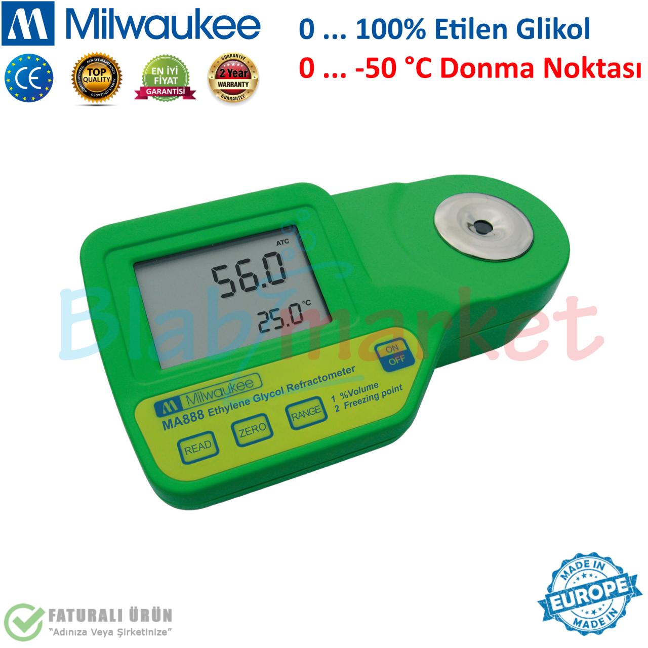 Digital Antifreeze Refractometer 100% v / v Ethylene Glycol - Milwaukee MA888